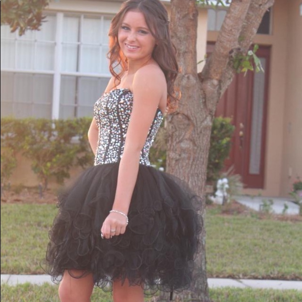 Black Sequined Strapless Dress